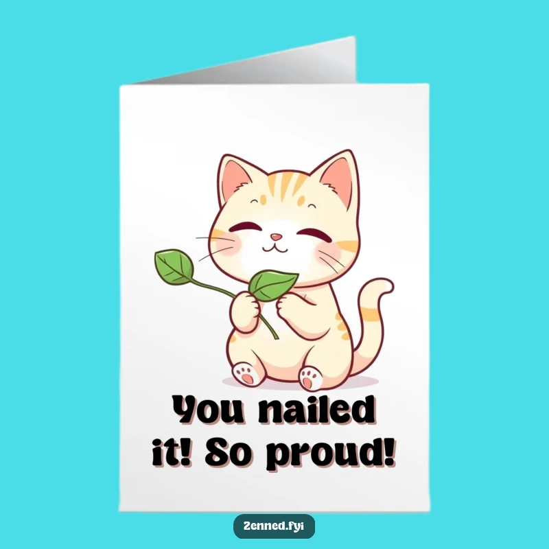 Free Printable Kawaii Cat Congratulations Card: Gentle Leaf Release for Memorable Celebrations