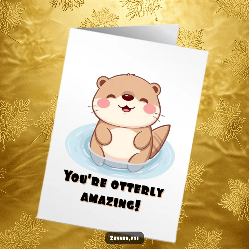 Funny Free Printable Kawaii Otter Congratulations Card: Cute otter floating serenely, perfect for celebrating achievements with downloadable cheer.