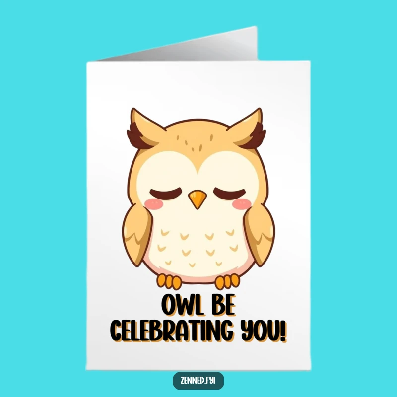 Free Printable Kawaii Owl Congrats Card: Serene Smile, Funny Download