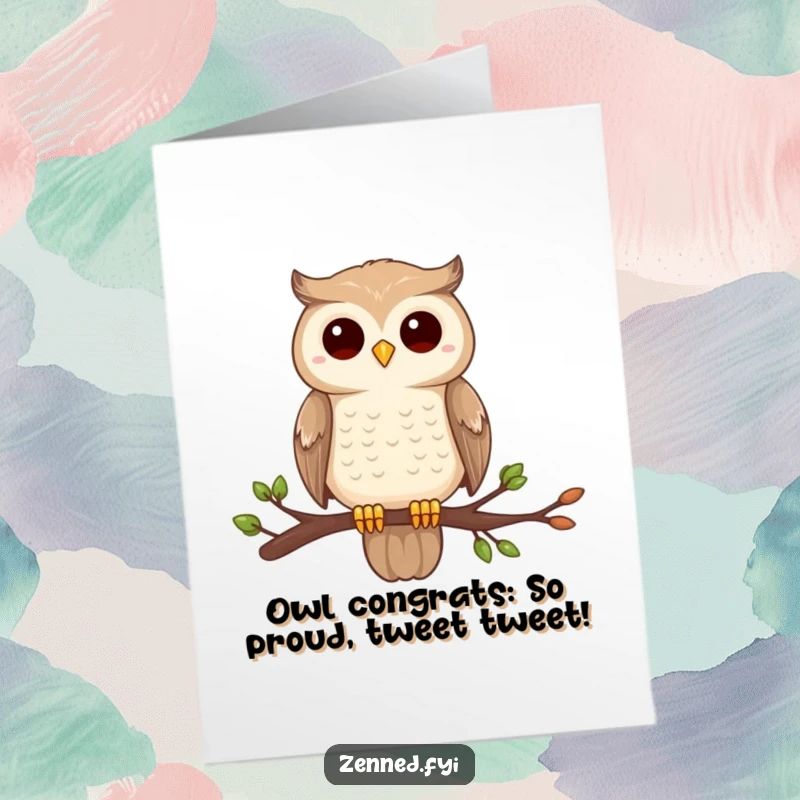 Funny Free Printable Congratulations Card: A gentle owl perches, completely still and centered, symbolizing wise, humorous accomplishment.