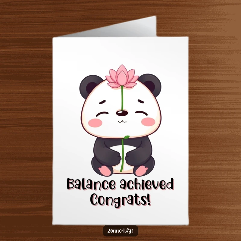 Free Printable Congrats Card: Adorable panda balancing a lotus flower on its nose. Funny celebration.