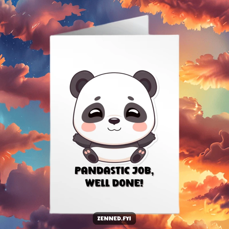 Funny Free Printable congratulations card with a playful panda taking deep, calming breaths and smiling.