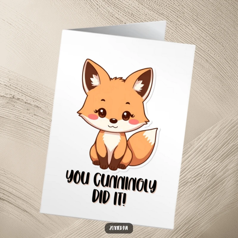Funny Free Printable Fox Congrats Card showing a curious fox with a gentle, focused gaze, celebrating success.