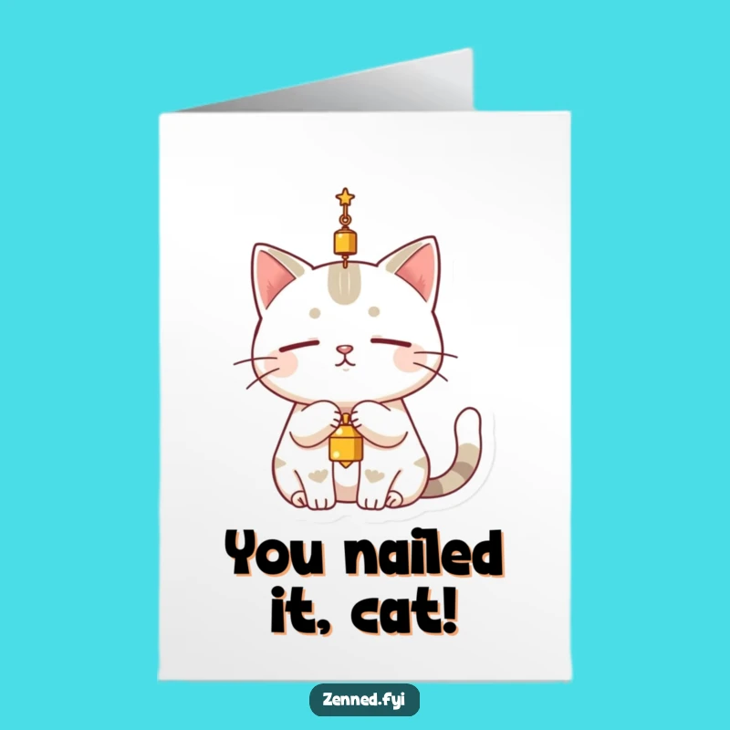 Free Printable Congrats Card: Cat Bell Focus, Calm Funny Downloadable Gift!