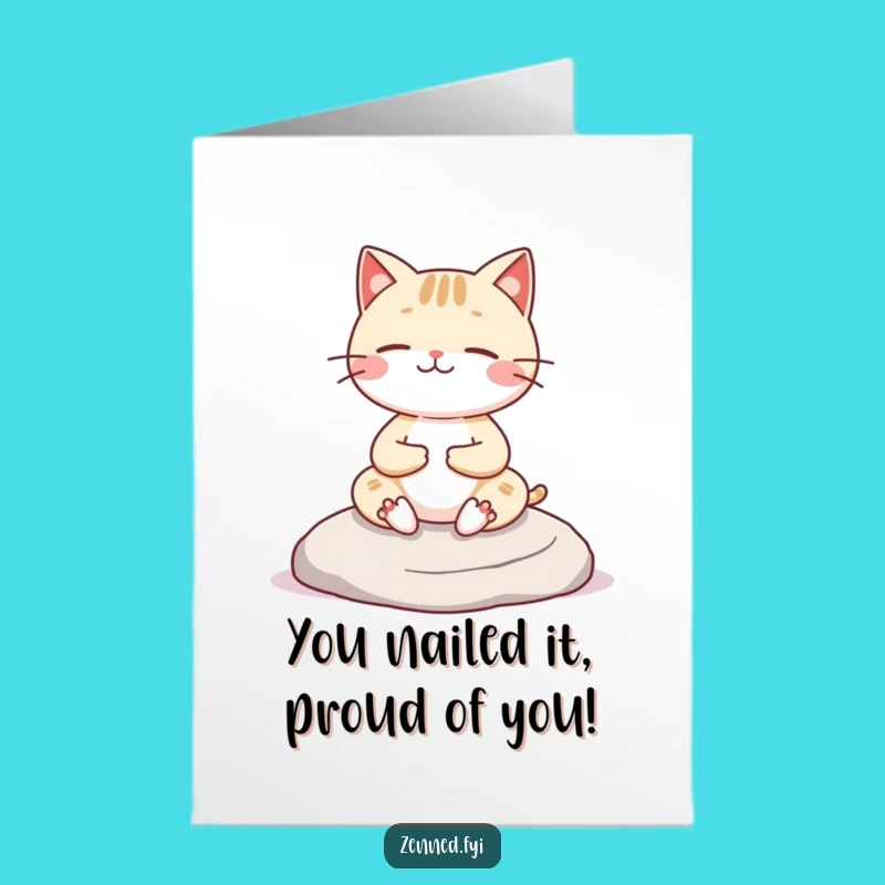 Free Printable Congratulations Zen Cat Card: Funny Kawaii Downloadable for Calm Achievements