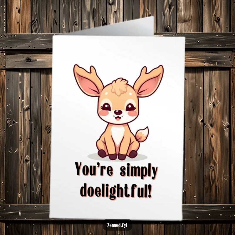 Funny Free Printable Kawaii Deer Congratulations Card, bathed in light rays, celebrating success joyfully.