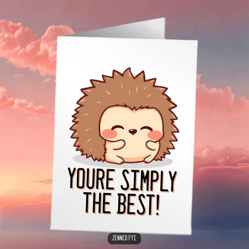 Funny Free Printable Congratulations Card: A kawaii hedgehog is curled into a peaceful, rounded shape.