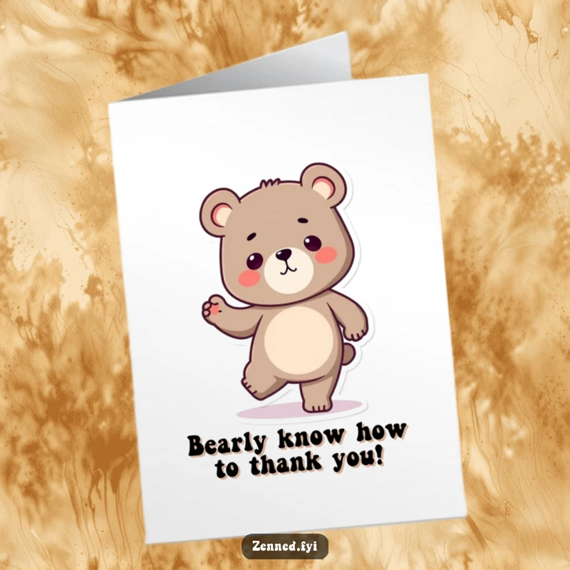 Funny Free Printable Kawaii Bear Thank You Card: Bear balancing firmly, a solid and downloadable expression of thanks.