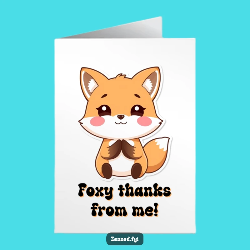 Free Printable Kawaii Fox Thank You Card: Grateful Fox Calm Downloadable Gift