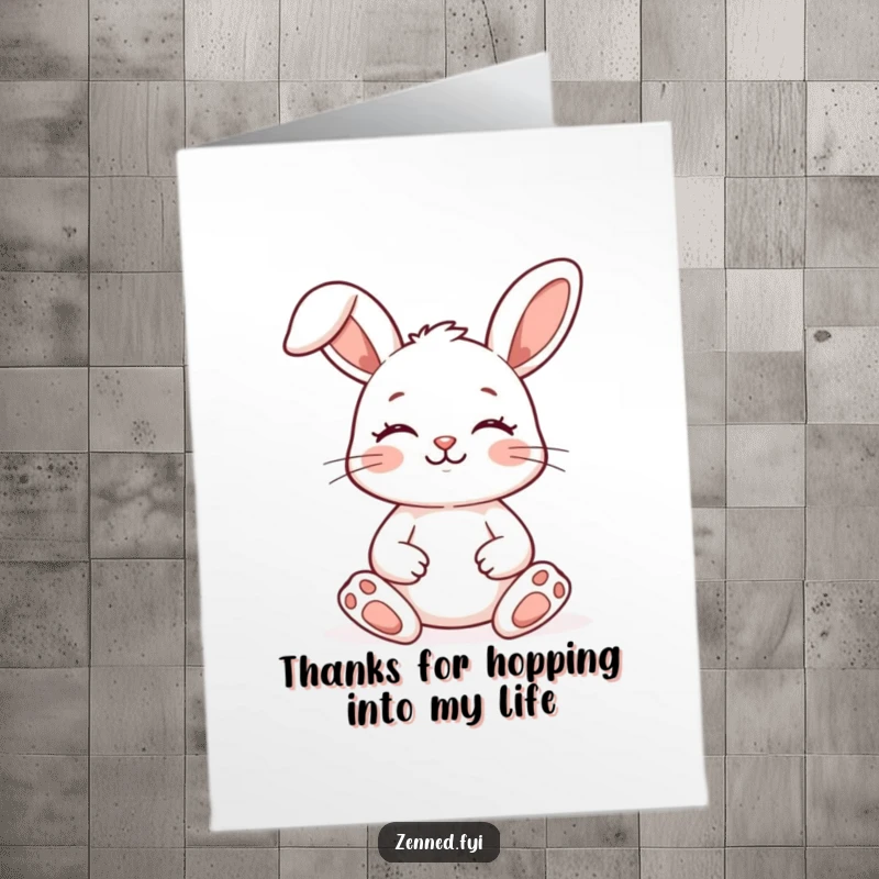 Funny Free Printable Bunny Thank You Card: A smiling, meditating bunny, showing thanks with a peaceful heart, downloadable gift.