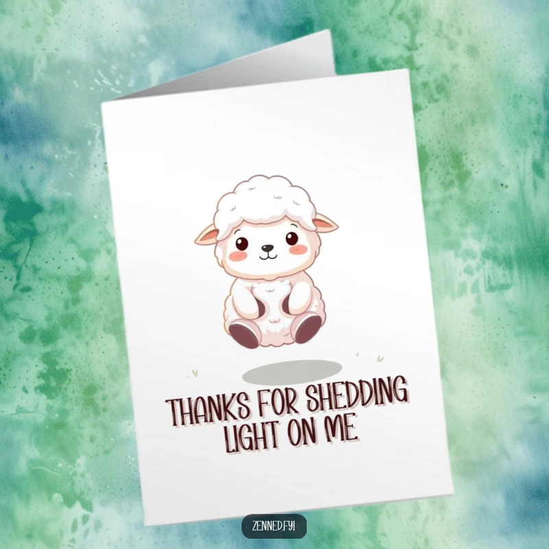 Funny Free Printable Sheep Thank You Card: A fluffy sheep meditating while floating, expressing sincere thanks, downloadable gift.