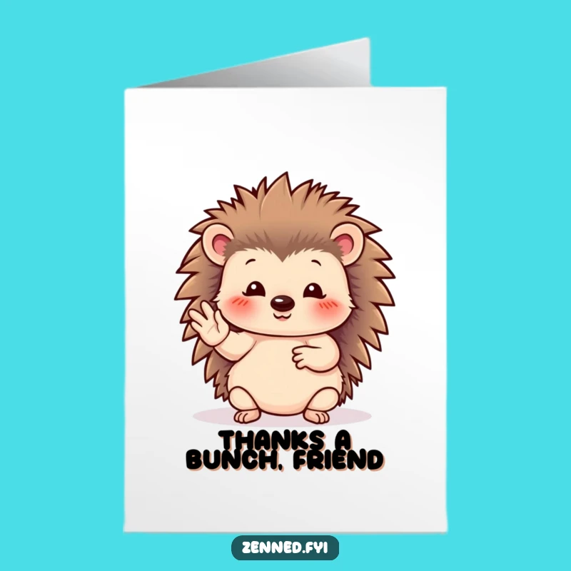 Free Printable Thank You Card: Amusing Hedgehog Hand Gesture Downloadable Greeting