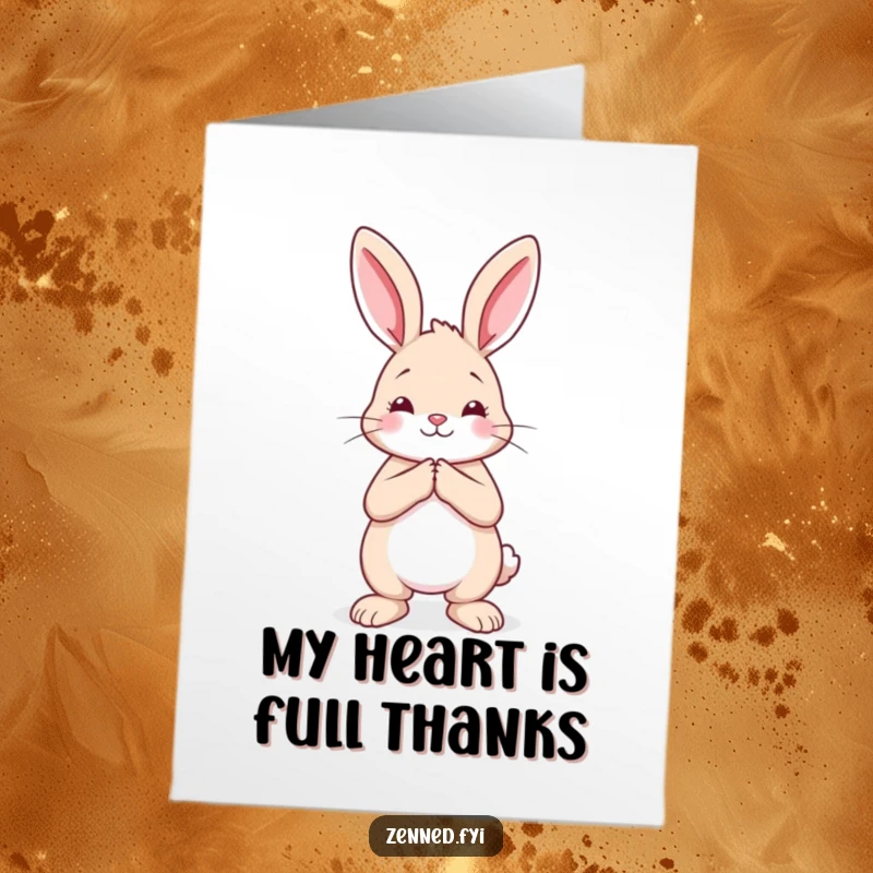 Funny Free Printable Thank You Card: Calm rabbit with hands pressed together, offering sincere thanks.