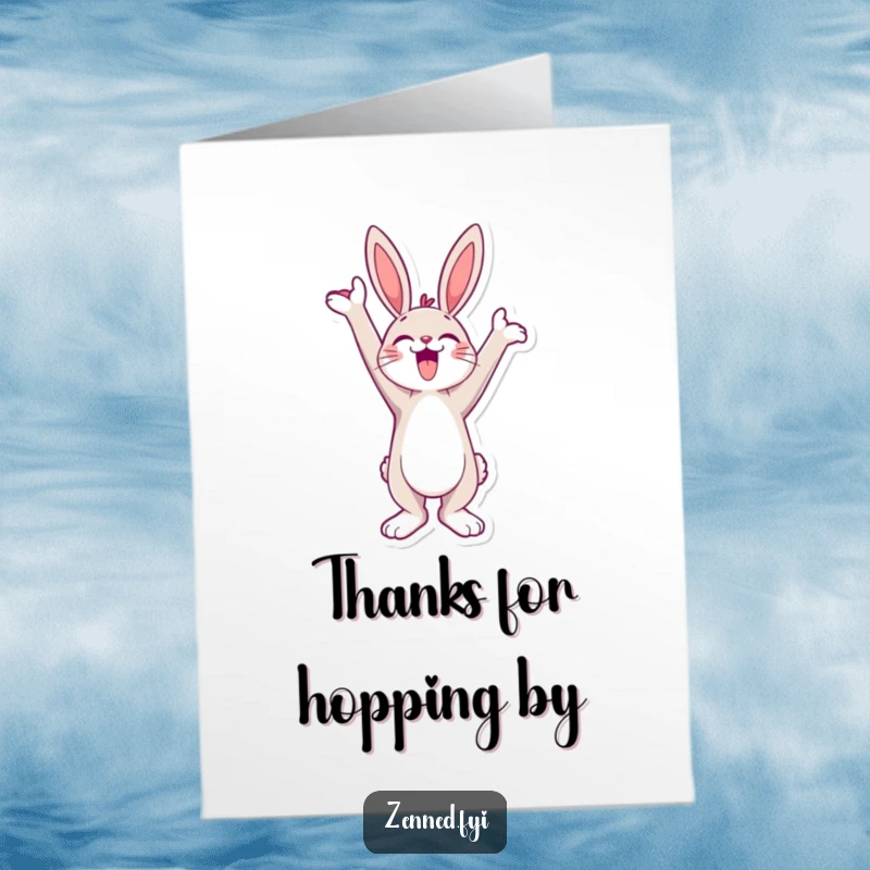 Funny Free Printable Thank You Card: a jubilant bunny stretching towards the sky, offering energetic and humorous thanks for your DIY gift.