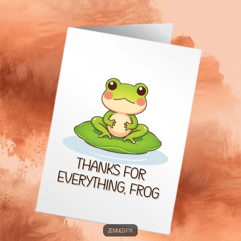 Funny Free Printable Thank You Card: a serene frog meditating on a lily pad, expressing calm gratitude and humor for your DIY gift.