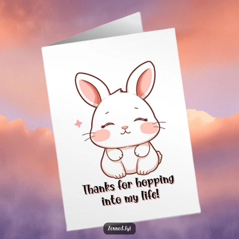 Funny Free Printable Thank You Card: Peaceful rabbit breathes with a faint smile, offering calm and downloadable thanks.