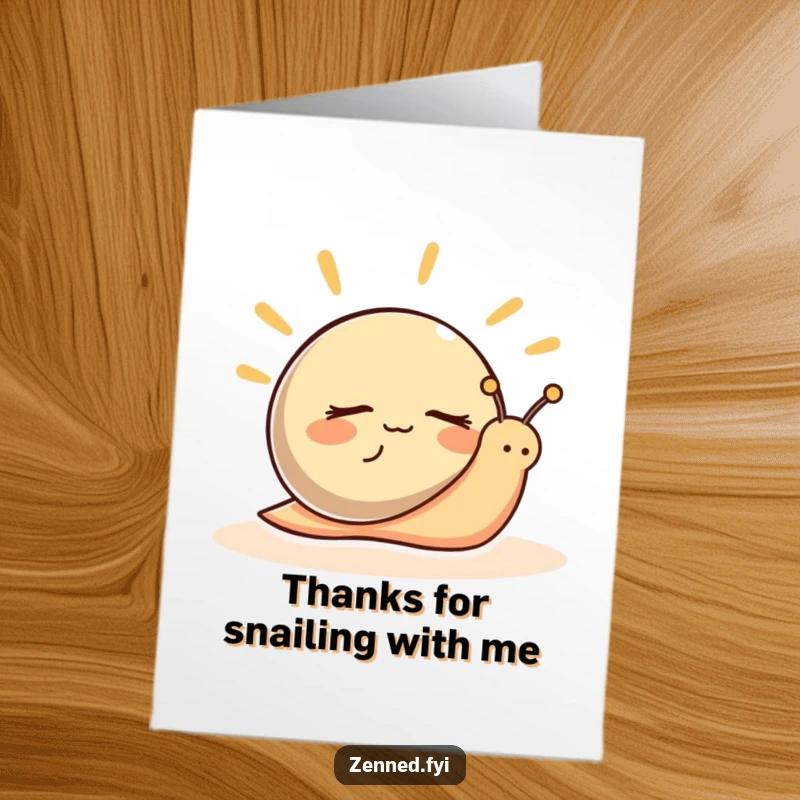 Funny Free Printable Thank You Card: a peaceful snail with eyes closed, radiating calm and humorous gratitude for your DIY gift.