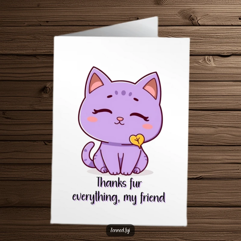 Funny Free Printable Thank You Card: A purple cat looking thoughtful and peaceful while watching a single leaf fall.