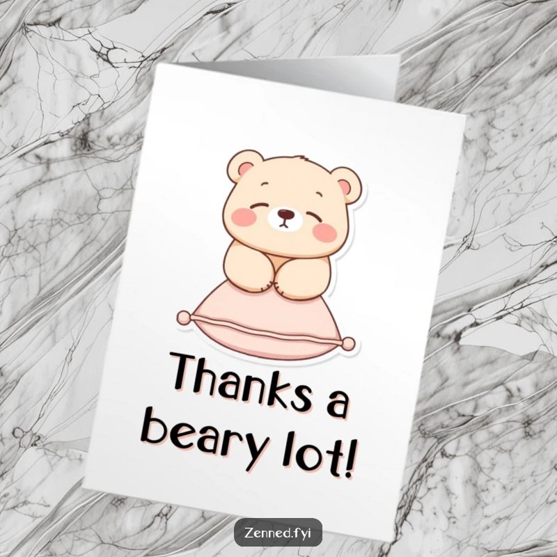 Funny Free Printable Thank You Card: Serene Bear Floating Effortlessly on Cushion, Conveying Gratitude