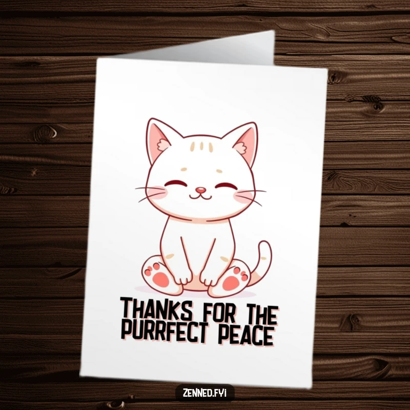 Funny Free Printable Thank You Card: A still cat sits in meditation with a gentle smile, expressing thanks with tranquil grace.