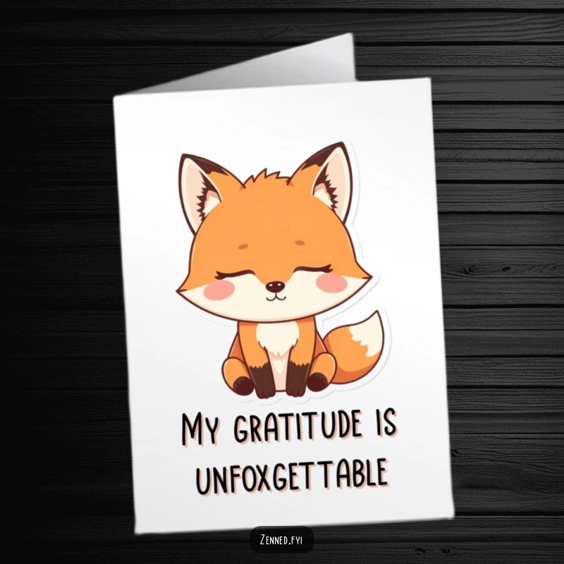 Funny Free Printable Fox Thank You Card: A determined fox meditating, radiating thoughtful gratitude, downloadable gift.