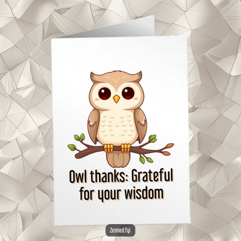 Funny Free Printable Thank You Card: A gentle owl perches, still and centered, offering wise, humorous gratitude.