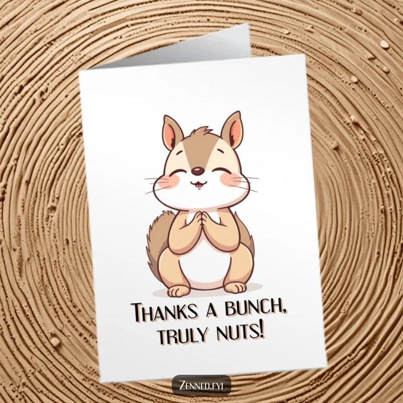 Funny Free Printable Thank You Card featuring a peaceful squirrel holding hands clasped, conveying sincere appreciation.