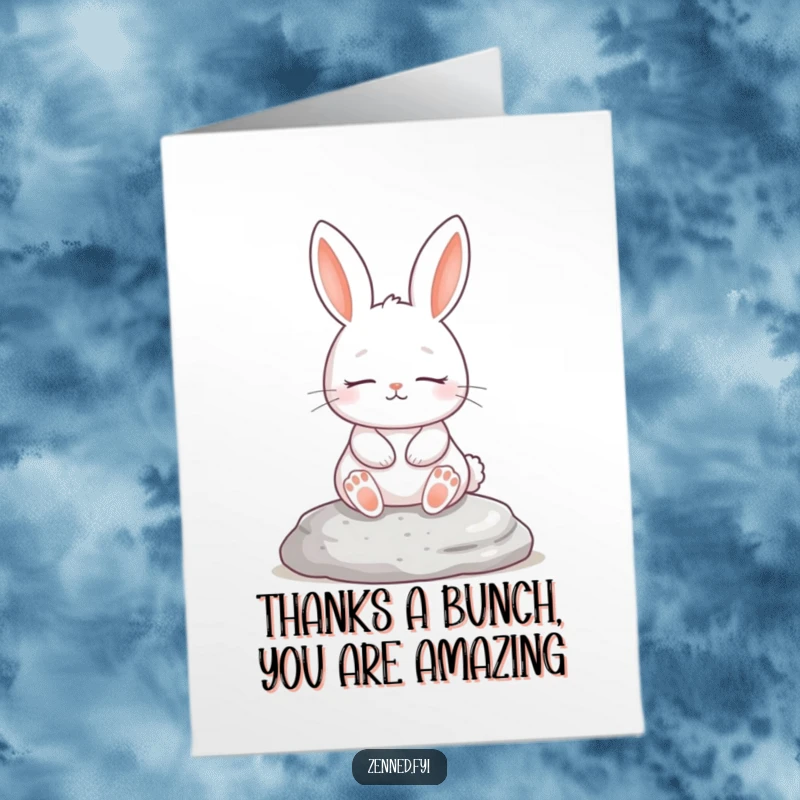 Funny Free Printable Thank You Card with a serene white rabbit sitting peacefully, offering calm and humorous appreciation.