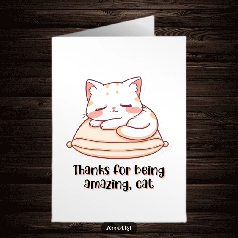 Funny Free Printable Thank You Card: a content cat curled asleep on a cushion, sending cozy and humorous thanks for your DIY gift.