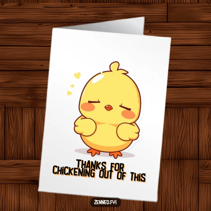 Funny Free Printable Thank You Card featuring a peaceful yellow chick breathing deeply with closed eyes, conveying calm gratitude.
