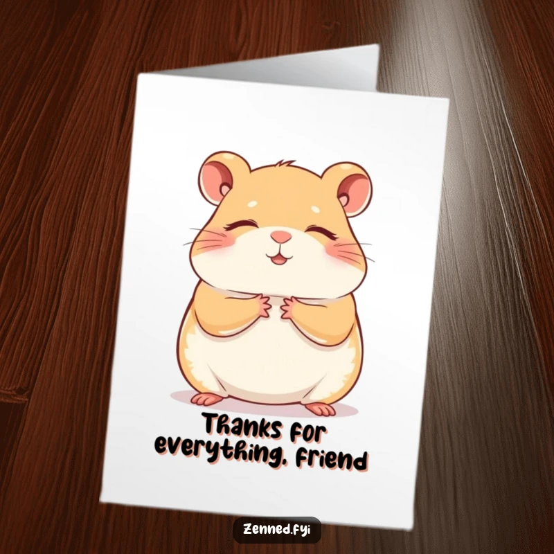 Funny Free Printable Thank You Card: Meditating hamster radiating peace, a hilarious downloadable to say thanks.