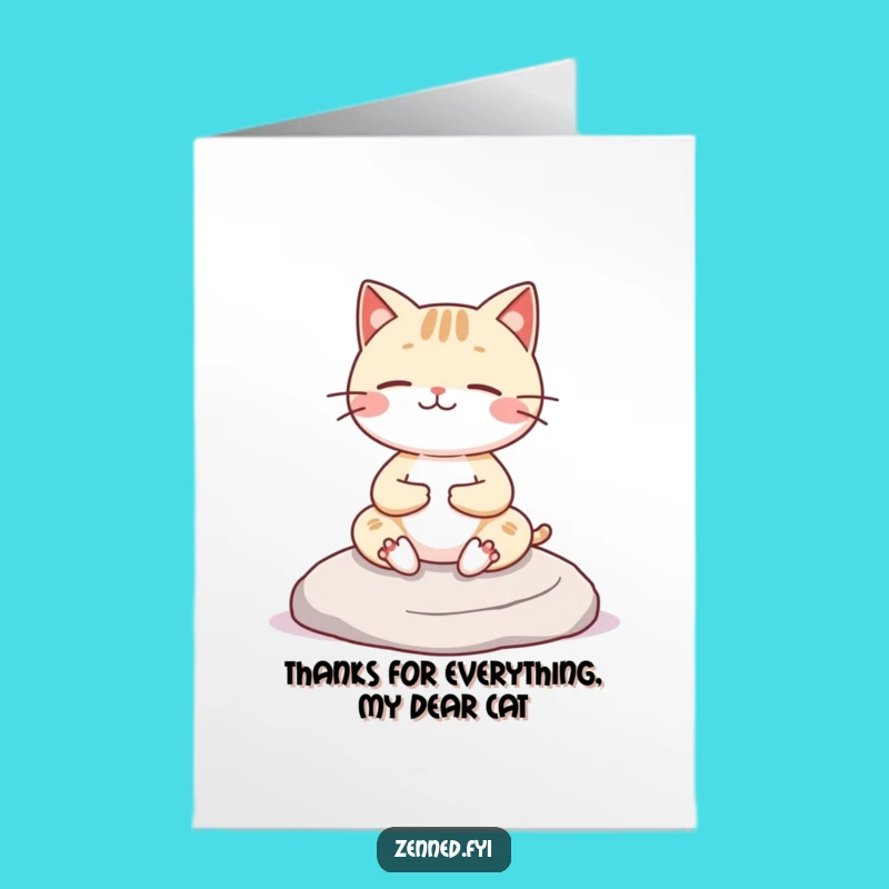 Free Printable Thank You Zen Cat Card: Funny Kawaii Downloadable for Grateful Calm