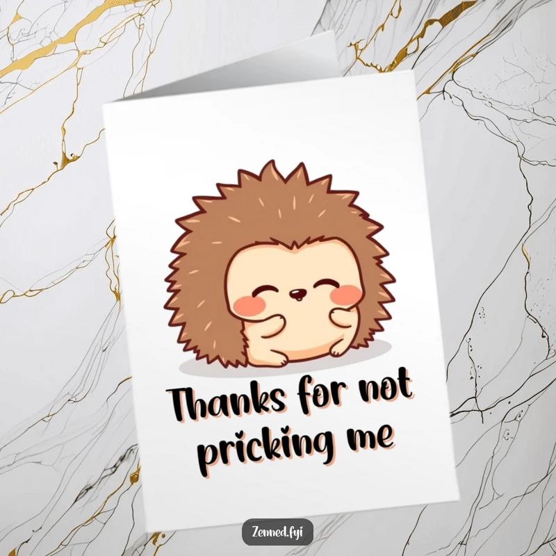 Funny Free Printable Thank You Card: A kawaii hedgehog peacefully rolled into a ball offers thanks.