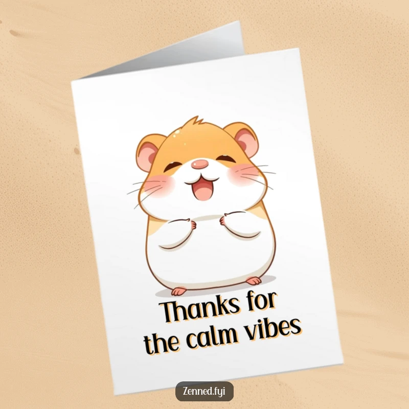 Funny Free Printable Thank You Card: Giggling hamster finding its zen, a humorous and heartfelt way to show gratitude.