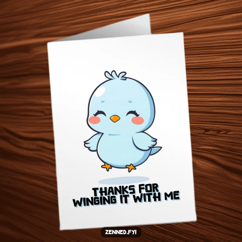 Funny Free Printable Thank You Card featuring a calm blue bird floating, conveying gratitude with a gentle, humorous touch.