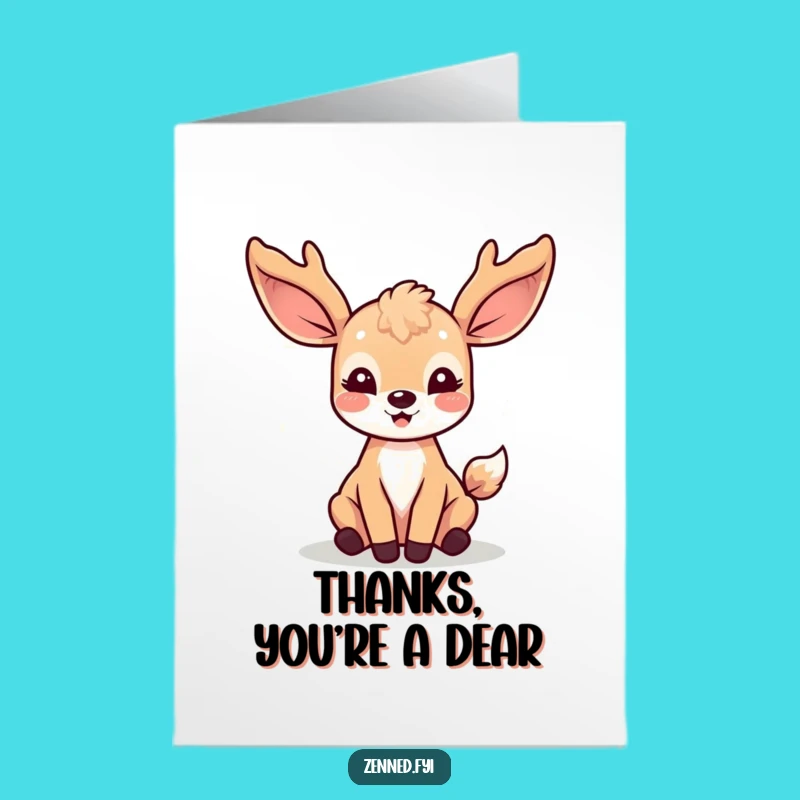Free Printable Kawaii Deer Thank You Card: Light of Thanks, Funny Gift