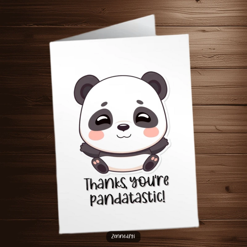 Funny Free Printable thank you card of a playful panda taking deep, calming breaths with a happy smile.