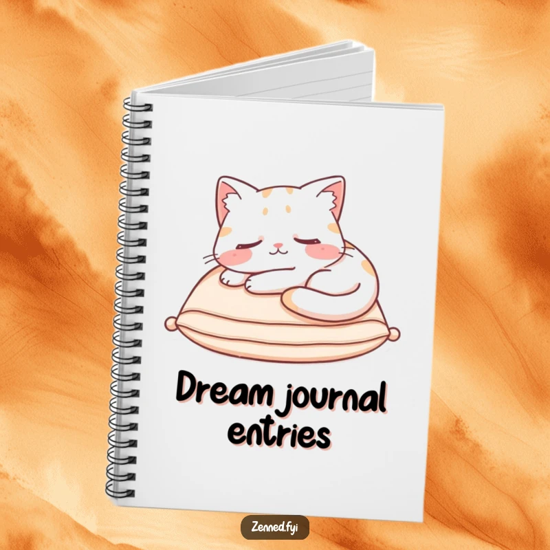 Funny Notebook with a content cat character asleep on a cushion, radiating hilarious cozy charm for journaling.