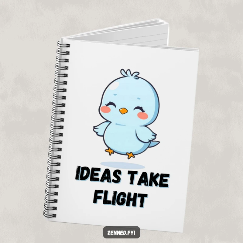 Funny notebook with a calm blue bird meditating and floating, perfect for jotting down peaceful thoughts, charming funny gift.