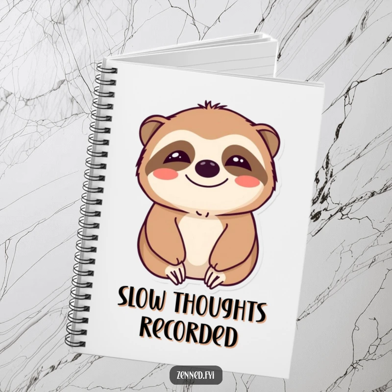 Funny notebook featuring a smiling sloth in a peaceful state, ideal for calm journaling and thoughtful notes.