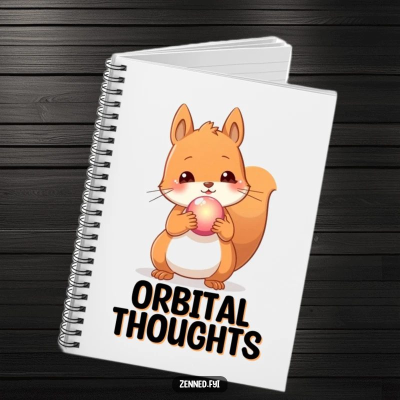 Funny notebook with a content squirrel holding a glowing orb, great for journaling inspired thoughts and creative ideas.