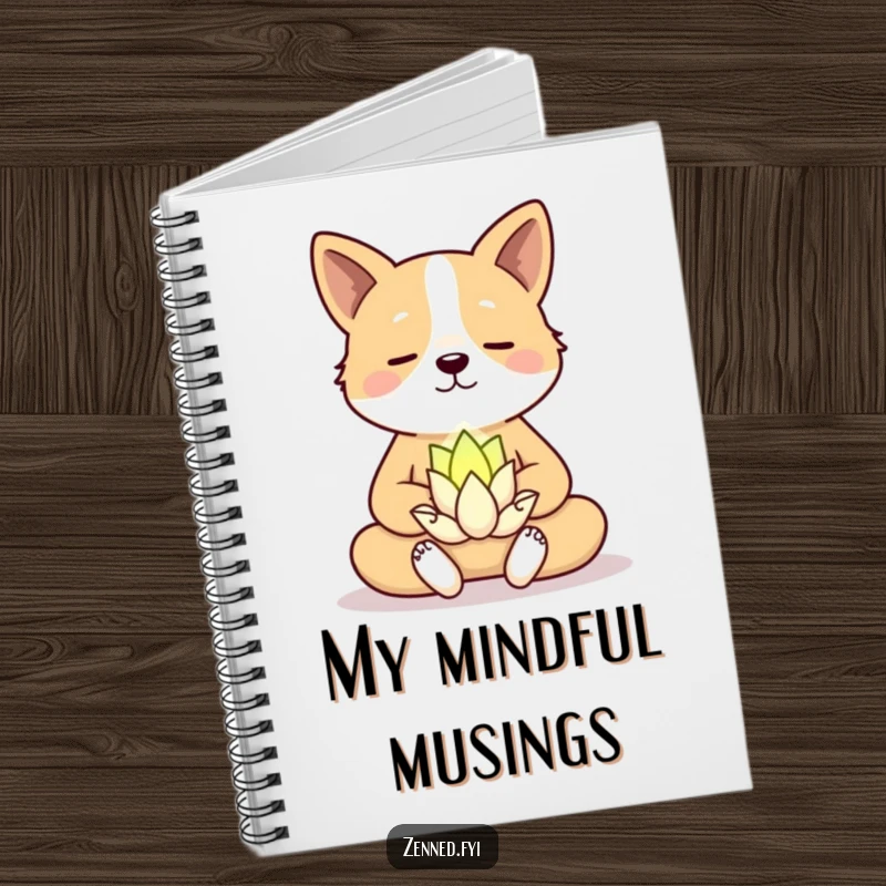 Funny Notebook: A serene dog meditating with a smiling lotus flower, ready to capture your peaceful thoughts and funny notes.