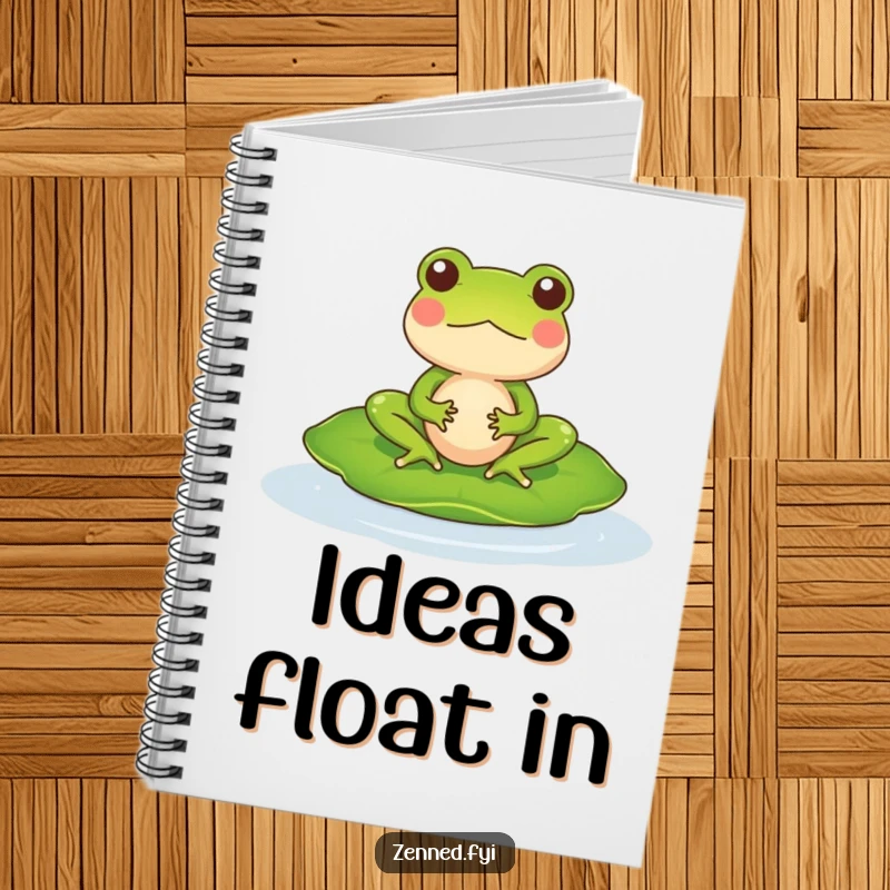 Funny Notebook with a meditating frog character on a lily pad, ideal for hilarious zen journaling and note-taking.
