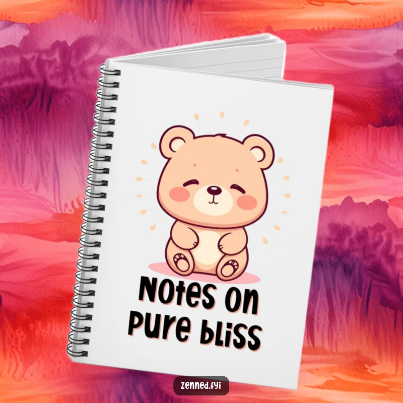 Funny notebook with a serene kawaii bear radiating a calm aura, ideal for jotting down peaceful thoughts humorously.