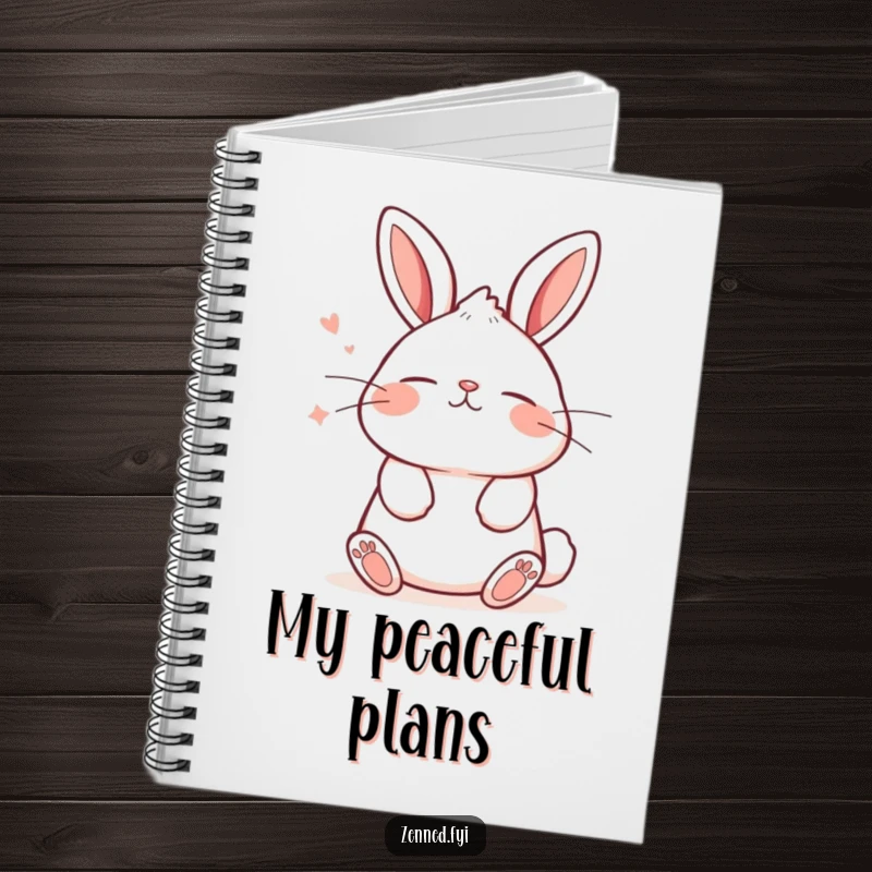 Funny notebook with a kawaii bunny breathing deeply with a tranquil expression, ideal for journaling, sketching, and note-taking.