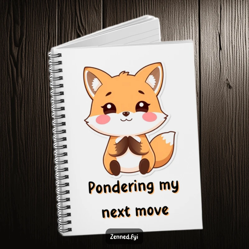 Funny Kawaii fox notebook with a calm, smiling character holding hands together, ideal for writing and a humorous, peaceful gift.