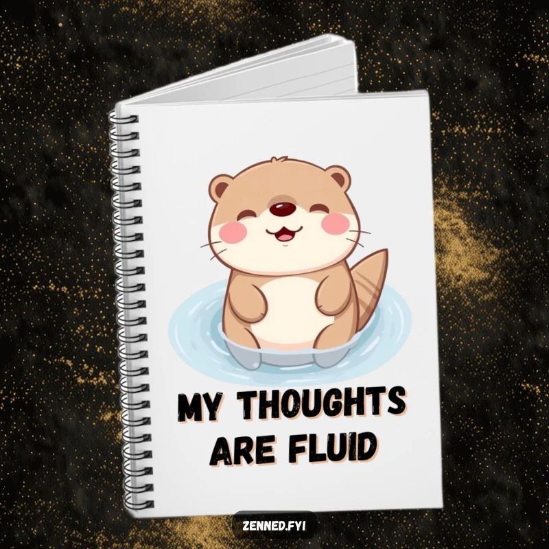 Funny Kawaii otter notebook with a peaceful floating character, ideal for writing and a delightful humorous gift option.