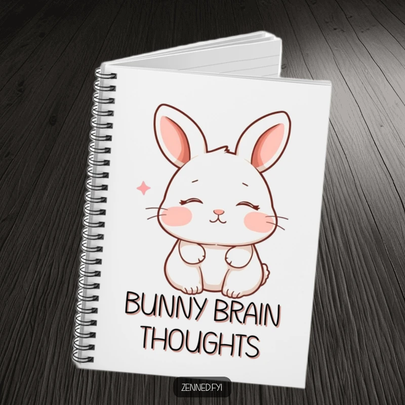 Funny notebook cover featuring a peaceful rabbit with closed eyes and a gentle smile, breathing calmly, inspiring peaceful and humorous notes.