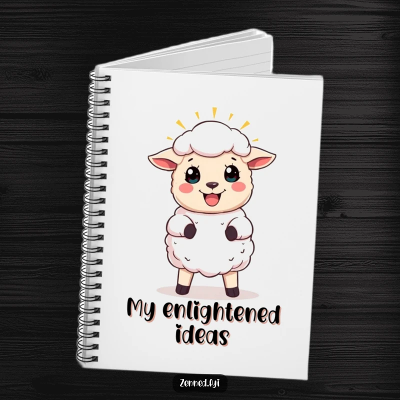 Funny notebook featuring a joyful sheep with a halo, perfect for jotting down divine thoughts and angelic ideas.
