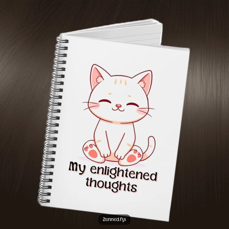 Funny cat meditation notebook featuring a happy cat sitting in a meditative pose, perfect for jotting down calm thoughts.